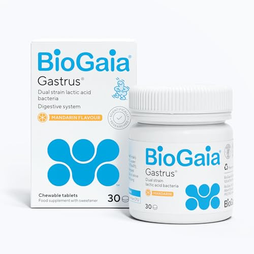 BioGaia Gastrus Lactic Acid Bacteria for Gut Health | 30 Tablets | Mandarin | Digestive Support for Gut Flora | Dual Strains of Patented Bacterial Cultures with L. Reuteri / Lactobacillus Reuteri