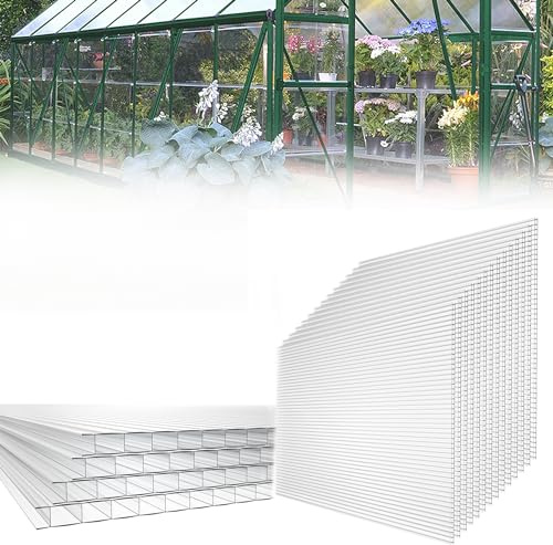 VA-Cerulean 28xPolycarbonat Hohlkammerstegplatten,Transparente Polycarbonat-Platte, 10,25 m²,UV-beständigen Doppelstegplatte Stegplatte Gewächshausplatte für Gewächshaus Garten