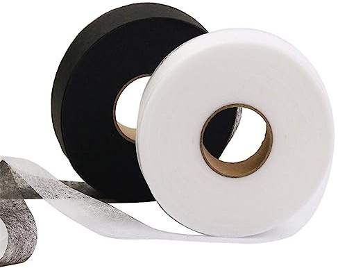 SJBAUTYO 2 Rotoli di Nastro Termoadesivo per Tessuti,Nastro Adesivo di Tessuto Fusibile,20 mm x 70 Iarde Orlo Svelto Termoadesivo, Termoadesivo per per Riparazioni su Tende, Jeans, Gonne,weiß schwarz