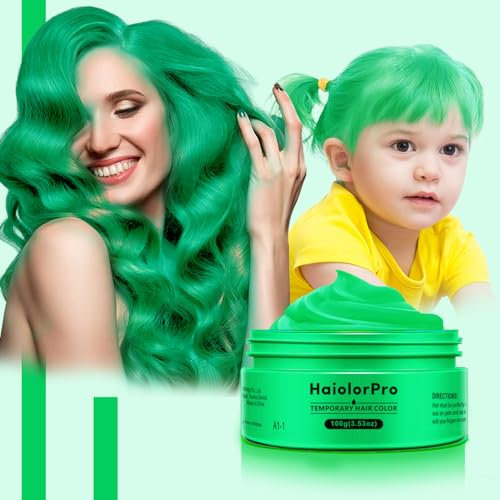 HaiolorPro Grün Temporäre Haarfarbe Auswaschbar, haarfarbe wachs für Männer und Frauen, haarmascara für Partys oder Cosplay, Haarfärbeprodukte ohne Unordnung (Grün）