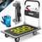 MASKO® Carrello pieghevole con guanti da lavoro, portata 300 kg, freno di stazionamento, con 6 occhielli di sicurezza, ruote girevoli a 360°, carrello pieghevole