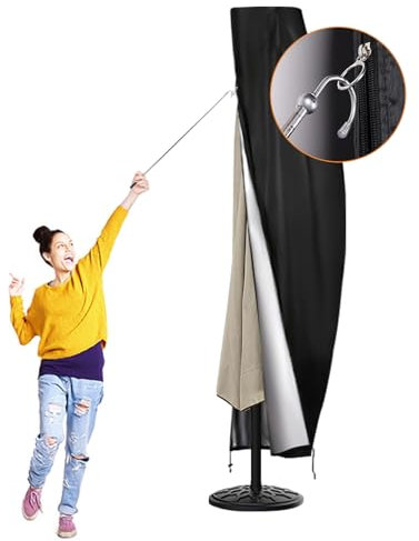 DOCEPERT Patio Umbrella Cover Fits 11ft to 13ft Outdoor Umbrellas,420D Outdoor Cantilevered Offset Umbrella Cover with Sturdy Waterproof Zipper and Top