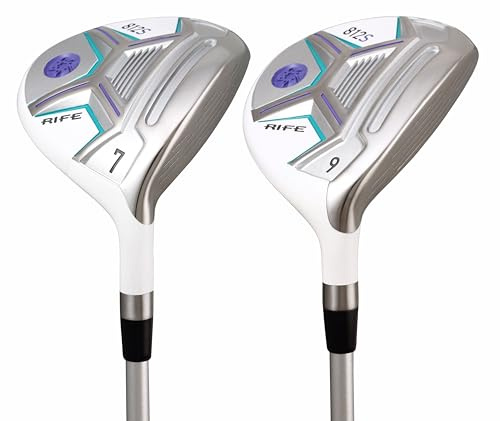 Womens Rife Golf 812s New Offset #7 + #9 Lady Fairway Metal Wood RH Clubs Set Right Handed Premium Ultra Forgiving Ladies Flex Graphite Shaft with Tour Velvet Grip + Headcovers