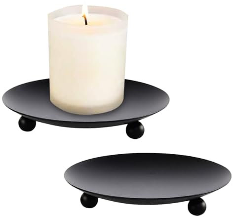 VIVIIHOO Schwarzer Metall-Kerzenständer Set mit 2 Kerzentellern, Kerzenhalter für Stumpenkerzen, Elegantes Design für Tischdekoration und Candle-Light-Dinner