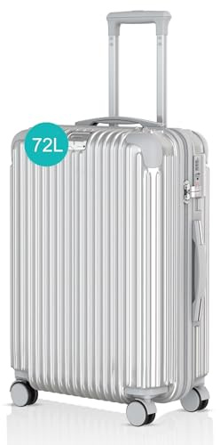 Voyagoux Koffer - 72L, Rollkoffer mittelgroß, Hartschalenkoffer, TSA-Schloss, ABS, 4X 360° Rollen, Robust und Leichtgewicht Suitcase, 68x48x27cm, Silber