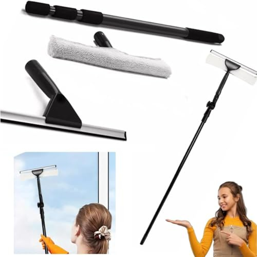 3.5M Professional Telescopic Window Cleaning Pole with Squeegee and Soft Rubber Mop Heavy Duty Extendable Long Pole for Indoor/Outdoor Windows, Glass, and Conservatory