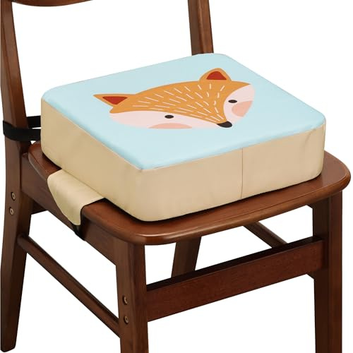 Navaris Alzasedia per Bambini - Cuscino Rialzo Sedia da Tavolo - Alzatina Sedia - Leggero Portatile e per Tutte le Sedie - Cotone Imbottitura Schiuma - Beige Design Volpe