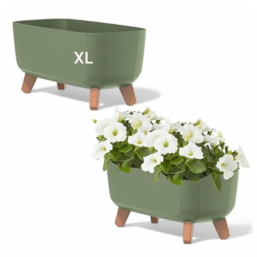 MELTOM Blumentopf Schale mit Füßen Einsatz Viereckig Kräutertopf Übertopf (Grün, XL - 38,5 cm)