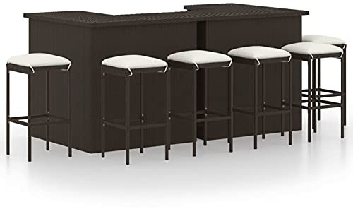 Sufrk 8-TLG. Gartenbar-Set mit Kissen Stehtisch Outdoo Gartenbar Outdoor GartenmöBel Set Bar Outdoor Theke Garten Poly Rattan Braun