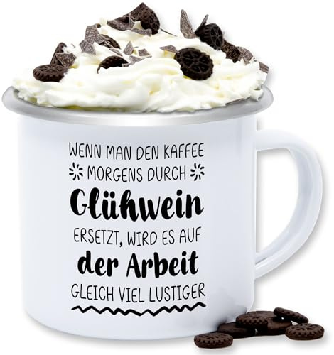 Emaille Blechtasse - Kollegen - Tassen - Wenn man den Kaffee morgens durch Glühwein ersetzt wird es auf der Arbeit gleich viel lustiger | Glühweintasse Lustig | Glühwein Tasse Arbeitskollegen |