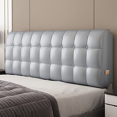 Luxuriöses silberfarbenes Leder-Polster-Lesekissen mit abnehmbarem Kopfteil-Schonbezug, rechteckige Rückwand, Tagesbett, Rückenlehne, Keilrolle und Lendenkissen, 180 cm