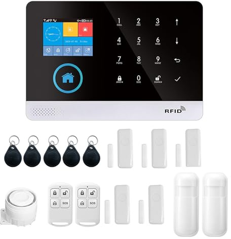 ACAGALA 433MHz Wireless WIFI + GSM Auto-dial Alarm Security System LCD Display Door Sensor PIR Motion Sensor Phone APP Remote Control Compatible with Alexa Home Voice Control Smart Home Burglar