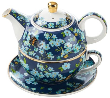 CHILDIKE Tea for One Set, Porcelain Teapot for One and Cup Set, Tea Set for One, Floral Teapot, Tea Set for Gift, Women, Butterfly Blue