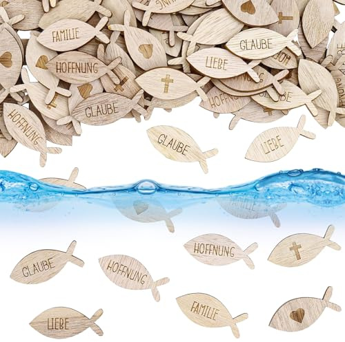 SZSMW 120 StüCk Holzfische Deko - Streudeko Konfirmation - Holzfische | Streudeko Taufe - Ideal Zum Dekorieren Von Karten, Einladungen, Geschenketikeln,Glasflaschen,Fotoalben,Kerzen, Esstischen