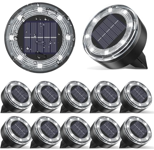 vighep Mini Solar Ground Lights, 12 Pack 2.2 Inch Solar Lights Outdoor Waterproof, Mow‑Over Safe, Upgraded LED Flat Landscape Lighting for Outside Pathway Garden Patio Yard Driveway,Cold White