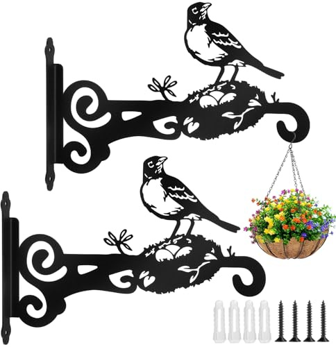 UBJUBT Hanging Basket Bracket Outdoor, 6-Inch 2 Packs Iron Hanging Basket Hooks, Rustproof Plant Hanger for Bird House, Wind Chime, Bird Feeder, Plant, Garden Lights and Garden Planters