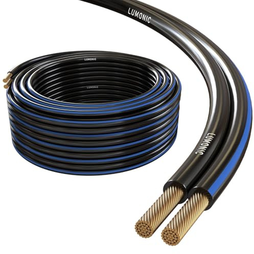 Lumonic Cavi per altoparlanti | 25m Nero | 2x 2,5mm² CCA | Marcatura blu Cavo per diffusori HiFi | Linea audio doppia