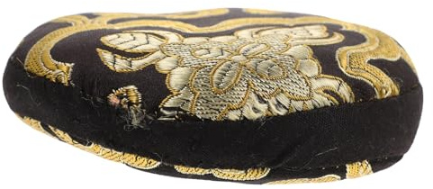 Buddha Klangschalenkissen 10cm Rund, Schwarze Tempelausführung | Baumwolltuch, Leichte Ausführung, Traditionelles Musterdesign, Schlicht, für Buddhistische Tempelgestaltung