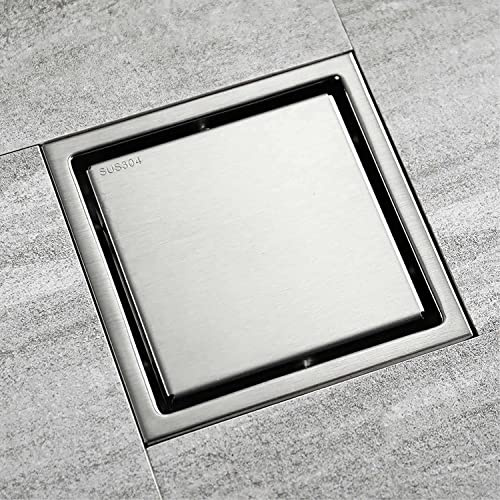 Piletta di Scarico per Doccia Quadrata in Acciaio Inossidabile 304 con griglia per Piastrelle, Coperchio Rimovibile, 4,3/5,9 Pollici, Design bifacciale, Adatta