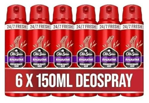 Old Spice Rockstar Deospray 6x150ml, 24/7 frischhh bei täglicher Anwendung, langanhaltender Duft in Parfumqualität, schützt vor Gerüchen, Ohne Aluminiumsalze