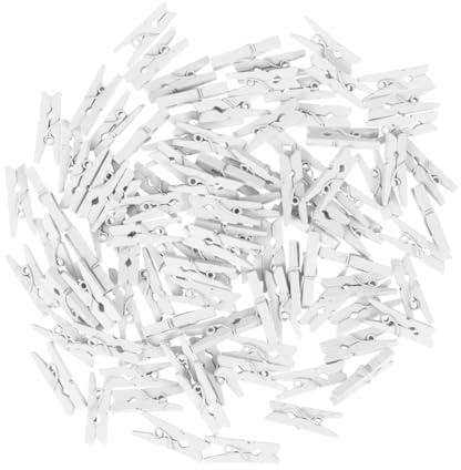 HIAKDOFT 100 Mini Pinces À Linge Blanches en Bois Clips DéCoratifs Polyvalents pour Photos Cartes Bricolage Organisation Et Douches De Mariage
