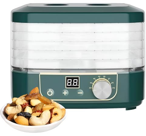 Essiccatore per Alimenti a 5 Ripiani, Mini essiccatore Elettrico per Frutta, Controllo della Temperatura Regolabile da 30 a 70 °C, Timer da 72 Ore, per essiccare Frutta, Carne e Verdura B (A)