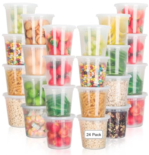 AiQInu Juego de 24 Tuppers Herméticos, 24 Oz (710 ml) Grandes Recipientes con Tapa, Apto para Congelador y Microondas, Sin BPA, para Almacenamiento y Comidas Familiares