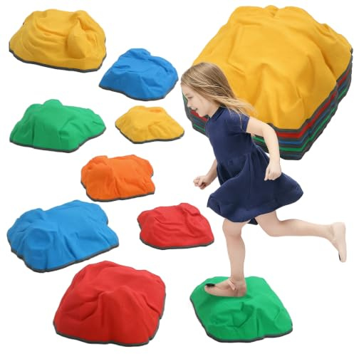 AIYAPLAY Balancesteine für Kinder 9-tlg. Stapelbar für 3-8 Jahre Bunt | Rutschfeste Flusssteine, Balance Training, bis 80 kg Belastbar, für Draußen Drinnen