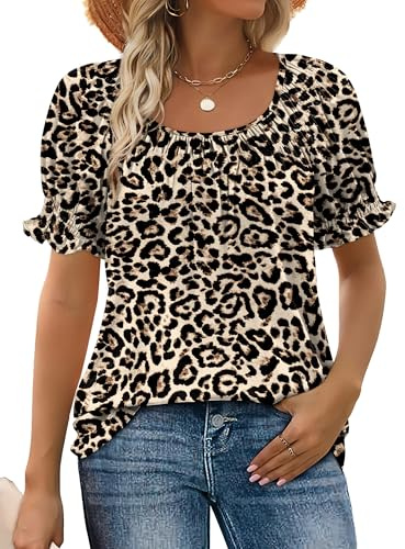 WIHOLL T Shirts for Women UK Summer Tops Square Neck Pleated Short Sleeve Tee Shirts Cold Shoulder S-2XL