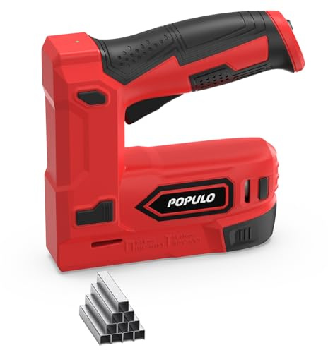 POPULO Electric Staple Gun, 2 in 1 Electric Stapler Tacker 4V Cordless Brad Nailer Kit, Battery Powered Nail Gun for Upholstery, Carpentry, DIY with Staple Remover, 1500 Staples and Nails