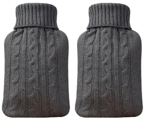 GYIOFAI 2 Pezzi Copri Borsa Dell'acqua Calda Lavorata a Maglia, Copri Borsa Acqua Calda da 2L in Peluche, Solo Copertura Nessuna Bottiglia (Grigio)