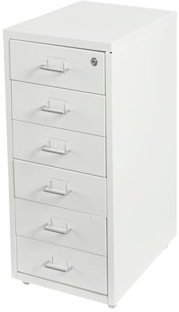 Cutycaty Mobiler Aktenschrank mit 6 Schubladen, Rollcontainer mit Rollen, Schubladenschrank Büroschrank Bürocontainer aus Metall, Aufbewahrungsschrank für Zuhause und Büro (Weiß)