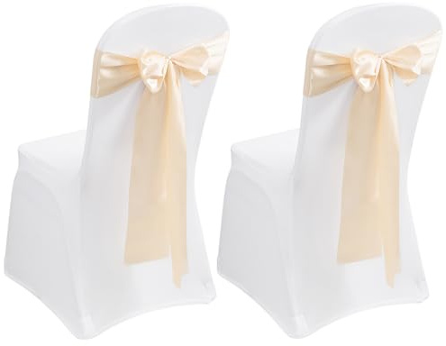 BYZESTY 2 Stück Stuhlhussen Weiß, Hochzeit, Stretch, Mit 2 Schleifen, Für Party, Hochzeit, Feier, Wohnzimmer, Esszimmerstuhl