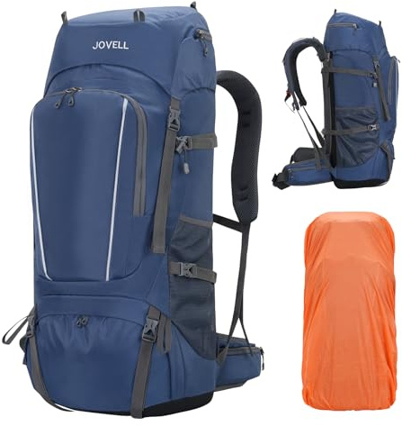 JOVELL 70L Zaino da Escursionismo con Copripioggia, Pacchetto da Viaggio e Campeggio per Sport all'Aria Aperta, Arrampicata, Touring ed Escursionismo, Bagaglio da Zaino per Uomini e Donne (Blu)