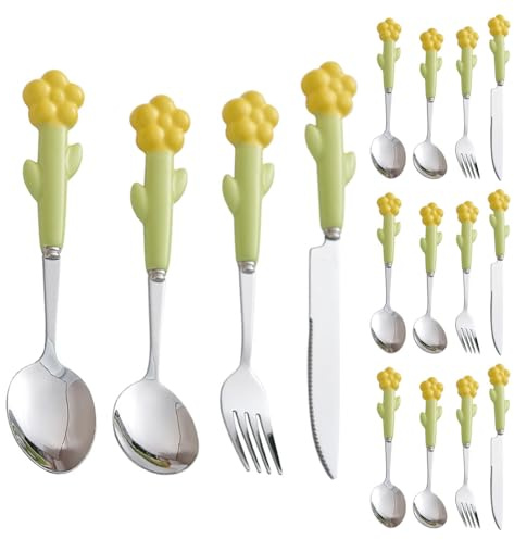 Cucina in Ceramica, Acciaio Inossidabile, Posate, Coltello da Bistecca, forchetta, Cucchiaio da Dessert, cucchiaino, Ideale per casa, Feste, ristoranti (j