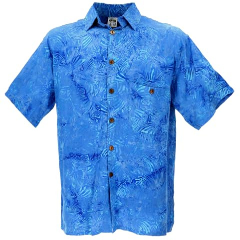 GURU SHOP Casual fritidsskjorta, Bali batikskjorta, män, Turkisk blå, XL