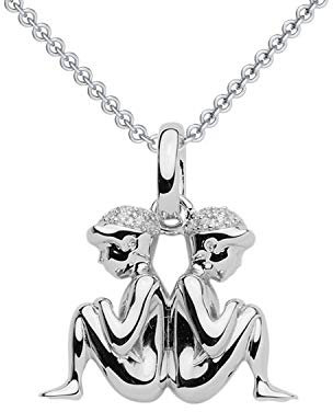 Zwillinge Anhänger Sternzeichen Anhänger Zwillinge Silber 925 + inkl. Luxusetui mit Herz Gravur + Sternzeichen Kette Zwillinge Zirkonia Steine Horoskop Schmuck Sternzeichen FF30-0 SS925ZIFA45