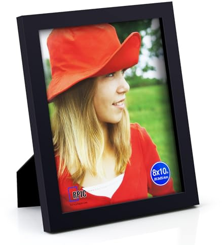 RPJC 8x10 Solid Wood Picture Frame with Real Glass Cover Black