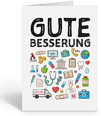 Große Grußkarte XXL (A4) Gute Besserung/Viele passende Symbole/mit Umschlag/Edle Design Klappkarte/Krank/Gesundheit/im Krankenhaus/Extra Groß/Edle Maxi Genesungskarte