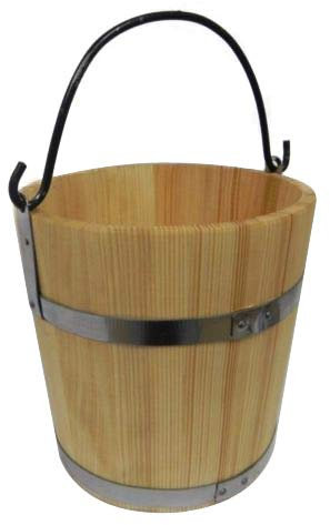 Wooden World - Big Wooden Bucket with metal ring and handle 15 litres - old style very solid - sauna bucket