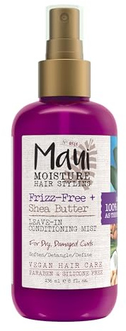 Maui Moisture Frizz-Free + Shea Butter Leave-in Conditioning Mist, Curly Hair Styling Spray to Soften, Detangle, & Define Dry, Damaged Curls & Waves, No Parabens or Silicone, 8 fl. oz