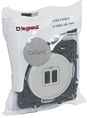 LEGRAND - Prise USB-C Double Céliane - 2 Ports USB-C 3A/15W - Recharge Tous Types d'Equipements Electroniques - Prêt à Installer - Titane