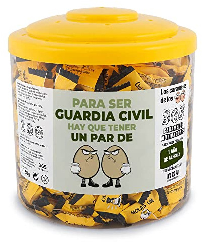 Regalo original. Tarro con 365 caramelos motivadores. Para ser guardia civil hay que tener un par de huevos. Un caramelo motivador para cada dia del año