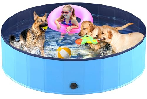 Niubya Foldable Dog Pool, Collapsible Hard Plastic Swimming Pool, Portable Bath Tub for Pets Dogs, Pet Wading Pool for Indoor and Outdoor, 72 x 12 Inches
