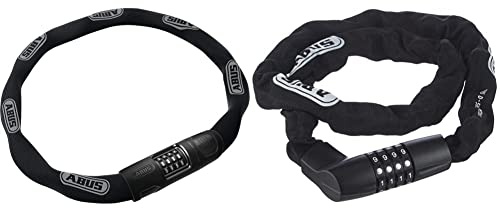 ABUS Kettenschloss 8808C Zahlenschloss aus speziell gehärtetem Stahl 9-85 cm Schwarz & AB48566 Kettenschloss Tresor 1385 Zahlenschloss aus gehärtetem Stahl 7mm starke Vierkantkette 7-85cm Schwarz