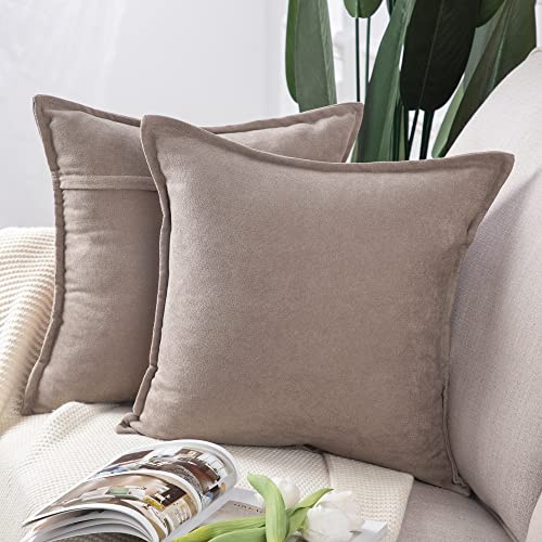 Madizz 2 Pezzi Federe Corto Ciniglia Copricuscini Morbido Decorativo Fodere per Cuscino Lusso Stile per Divano Camera da Letto Tortora Chiaro Quadrate 40x40 cm