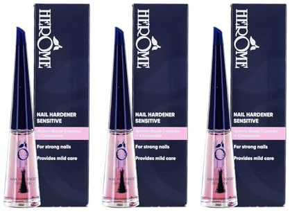 Herome 3-Pack Nagelhärter Sensitive - Nagelverstärker Garantiert Feste Nägel Innerhalb von 30 Tagen. Mit Keratin, ohne Formaldehyd (Nail Hardener Sensitive) - 3 * 10ml.