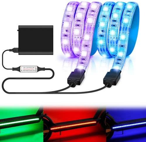 SUNJULY LED Strip Light, Upgrade Elektro Scooter Faltbare LED Streifen Lichter für Skateboard, Roller, Party und Indoor Outdoor Dekoration für Xiaomi M365/m365 pro