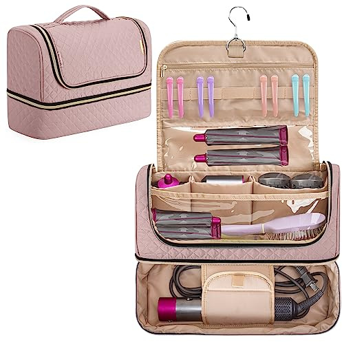 Yarwo Reisetasche für Standard Airwrap, Tragetasche für Airwrap Styler, Doppelschicht Dyson Zubehör Tasche für Airwrap Complete und Haartypen Styles, Pink | Doppelschicht, Gepolsterte Fächer, Haken, Passend für Airwrap, Corrale und Supersonic, Reisetasche für Dyson Zubehör