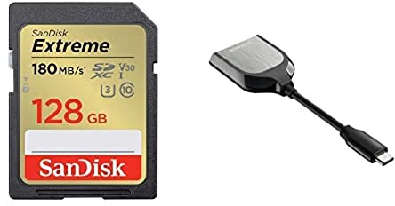 SanDisk Extreme 128GB UHS-I SDXC card + RescuePRO Deluxe with the SanDisk USB Type-C Reader for SD UHS-I and UHS-II Cards